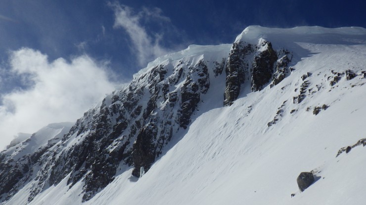 Large cornices remain in places. These at the north end of the Coire an Lochan crags.