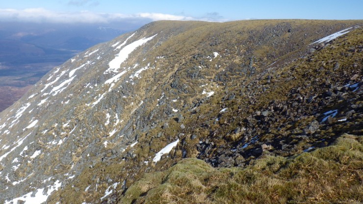 Not very snowy on the West face of Aonach Mor. 