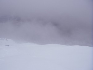 Very poor visibility on Aonach Mor.
