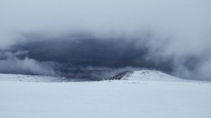 Very poor visibility on Aonach Mor.