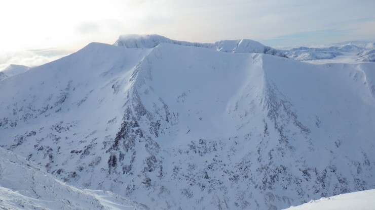 Carn Mor Dearg NE slopes, with Ben Nevis summit behind.