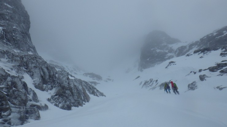 Climbers heading up Observatory Gully. 