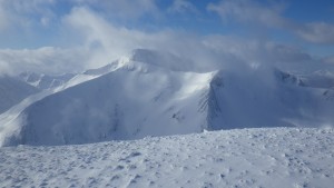 Aonach Mor: some sunshine and avalanche debris.