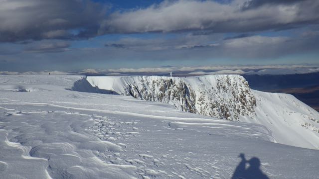 Coire an Lochan. The crags North of Easy Gully have smaller cornices than those to the South. 