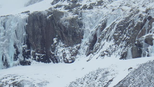 Climbers on the CIC Cascades. Avalanches were triggered below these routes.