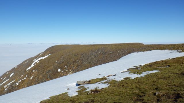 Large bare areas on Aonach Mor summit plateau.
