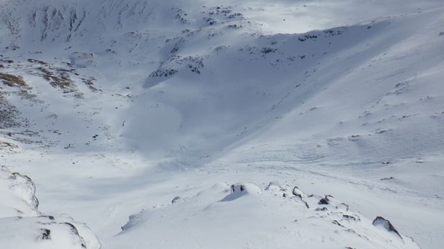 Avalanche debris below Easy Gully, Aonach Mor